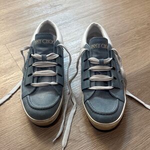 Jimmy Choo Dusty Blue Suede Sneakers with White Accents